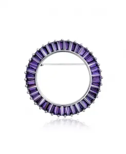 Брошь-Булавка для шарфа с фиолетовым аметистом, огранкой "багет", в форме круга вечности, посеребренная Bling Jewelry, purple