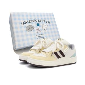 FANTASTIC XBOX Корейские модные женские скейтерские кеды с низким верхом - кожаный верх, желто-синие [индивидуальная коробка с щенком], цвет Leather Upper Yellow Blue[Custom Puppy Box]