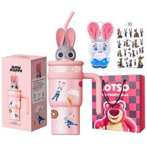 Термоизолированная кружка Lotso Disney, Judy Police Officer Doll Ice Master Cup+Doll Pendant+Shopping Bag[Includes Cup Brush+Sticker]