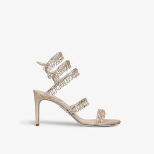 Кожаные босоножки на каблуке chandelier, украшенные бусинами Rene Caovilla, бежевый