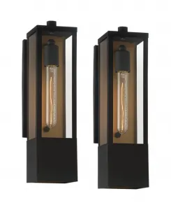 Комплект из двух современных настенных уличных светильников Berk с текстурированным черным и золотистым металлическим корпусом, 40 см, с прозрачным стеклом, для наружного освещения сарая Possini Euro Design
