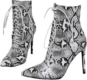 Ботильоны на высокой шпильке Frankie Hsu, сексуальные бело-черные с имитацией кожи питона и ящерицы, узкие ботильоны, дизайнерская элегантная обувь для платья больших размеров US4-14 для женщин