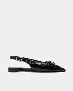 Женские балетки с открытой пяткой, украшенные заклепками, на гладкой поверхности Parfois, черный