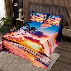 Erosebridal Тропический комплект постельного белья Summer Beach Sunset, стеганое покрывало в морской тематике, мягкий и роскошный декор для спальни, Yellow Orange