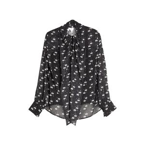 ELLE Рубашка женская черная с воротником стойка тонкая