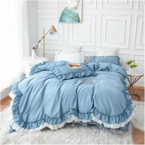 Generic Комплект постельного белья из хлопка в корейском стиле с рюшами Blue