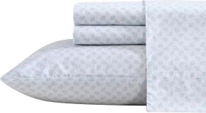 Nautica Комплект постельного белья Queen (152x203 см), светло-голубой, цветочный узор, хлопковый перкаль: простыня на резинке, пододеяльник, наволочки