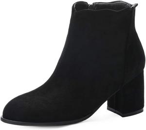 Женские модные ботильоны MIOKE с закругленным носком, замшевые, на молнии, с массивным средним каблуком, зимние короткие ботинки, Black