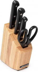 Arcos набор из 4 предметов (3 ножа + ножницы), нержавеющая сталь, эргономичная рукоятка из полиоксиметилена, для точности и контроля, 1670 г, блок из сосны, черный, серия Universal