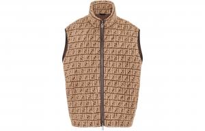 Футболка с высоким воротником на молнии из плюша FENDI, коричневая