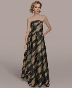 Женское бальное платье без бретелей из металлизированного жаккарда Donna Karan New York, Black/Gold
