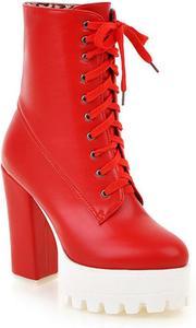 Женские ботильоны на платформе с шнуровкой, массивный высокий каблук, зимние ботинки, повседневная комфортная обувь KYOESCAI, Red