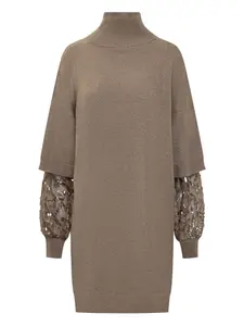 Платье-водолазка с рукавами-вставками Brunello Cucinelli, нейтральный