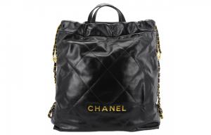 CHANEL Блестящая кожаная сумка рюкзак Tubas для женщин черный