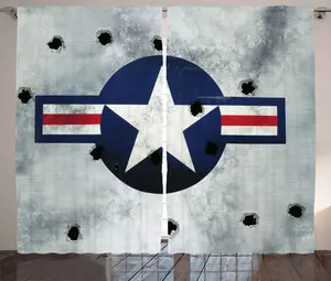 Штора ABAKUHAUS "Самолет" в деревенском стиле, звезда на круглом круге, универсальная тесьма для гостиной с петлями и крючками, 280 x 175 см, цвет: красный, серый, синий Abakuhaus