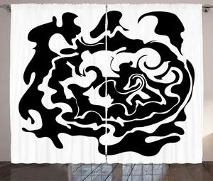 Шторы ABAKUHAUS в стиле Абстрактный деревенский, монохромные, необычные, с рисунком эбру, универсальные, с петлями и крючками, для гостиной, 280 x 225 см, цвет: антрацит, серый, белый Abakuhaus