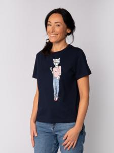 Футболка Хипстерский кот с усами темно-синего цвета wat? Apparel