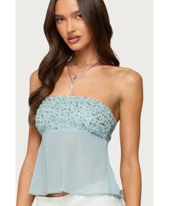 Женский прозрачный шифоновый топ без бретелей Beadie Edikted, Light-blue