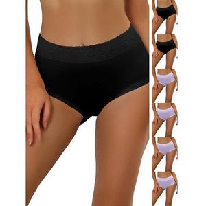 7 пар женских хлопковых трусиков с высокой талией, кружевной отделкой, эффектом контроля живота и полным покрытием Inspire Chic, Purple Black