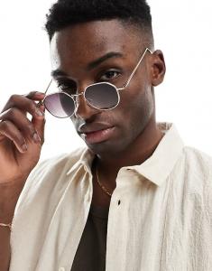 Солнцезащитные очки ASOS DESIGN в круглой оправе из металла с дымчатыми градиентными линзами золотистого цвета