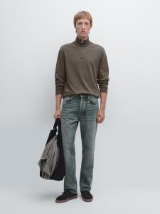 Рубашка-Поло с высоким воротом на молнии Massimo Dutti, темно-зеленый