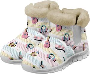 Зимние ботинки chaqlin Music Note, сноубутсы с противоскользящей подошвой, фланелевой подкладкой и мехом, на плоской подошве, удобные, теплые, для улицы, повседневные, рабочие, модные, Colorful Stripes Guitar Piano