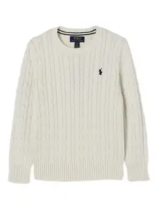 Кашемировый свитер вязаный косами Nevis Polo Ralph Lauren Kids, слоновая кость