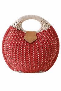 Женская вязаная крючком круглая пляжная сумка из ротанга красного цвета CAP ZONE