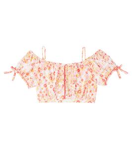 Бонни укороченный топ с цветочным принтом Poupette St Barth Kids, Pink Ceramik
