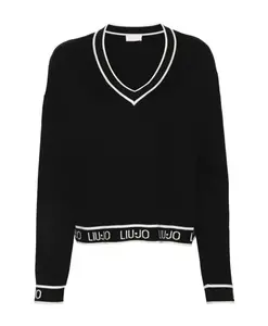 Вязаный свитер с интарсией и полосками с логотипом. Liu Jo, черный