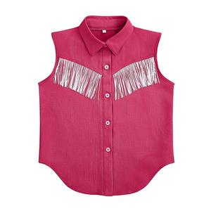 Девушкам блузка без рукавов с бахромой в стиле вестерн Maxxis Merch, Hot Pink