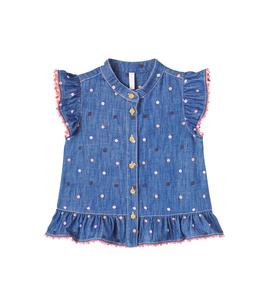 Вышитая джинсовая блузка с рюшами в горошек Zimmermann Kids, Polka Dot