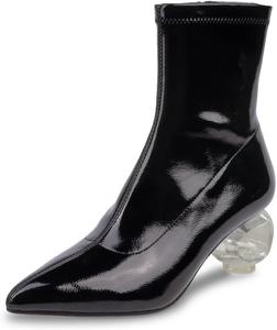 Женские модные ботильоны YDN с острым носком, прозрачным массивным средним каблуком, боковой молнией, для вечеринки, свидания, размеры 4-16 US, Black