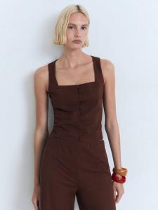 Хлопковая майка-жилет Evans с пуговицами Mango, Dark Brown