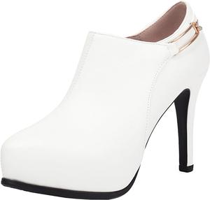 Женские ботильоны на платформе и шпильке SHEMEE с тонким каблуком, боковой молнией и короткой стойкой, White-Pu01