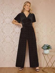 Блестящий бархатный комбинезон Yumi, черный