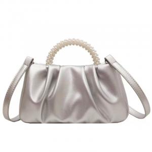 Сумка PU Cortex через плечо накладная из мягкой кожи среднего размера для женщин Мультиколор NOMK, жемчужно-белая