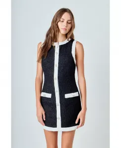 Женское твидовое мини-платье без рукавов endless rose, черный