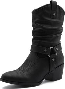 Женские ковбойские сапоги GLOBALWIN до середины голени, стиль Western Cowgirl, модные женские ковбойские сапоги с грубым низким каблуком, 19Yy17 Black2