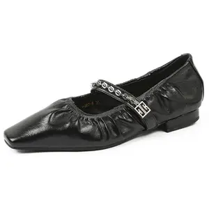 Lan Miao Женские туфли Мэри Джейн на массивном каблуке черные, цвет Black