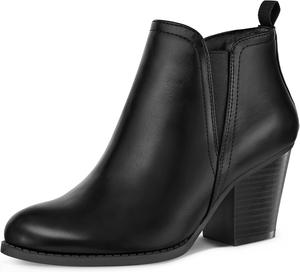 Женские ботильоны mysoft с вырезом V, эластичной боковой панелью, массивным каблуком и боковой молнией, Black Pu