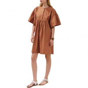 HERMES Коричневое женское платье с короткими рукавами