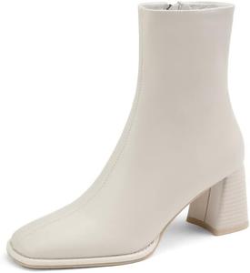 Женские ботильоны TinaCus с круглым носком из натуральной кожи с ручной работой, на среднем массивном каблуке с молнией, повседневные, Beige