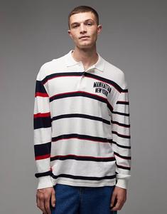 Трикотажная толстовка-поло в полоску, бежевого и тёмно-синего цветов Tommy Jeans