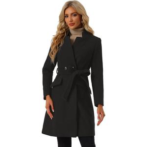 Винтажное пальто с поясом для женщин, зимняя верхняя одежда с воротником-стойкой, пальто ALLEGRA K, черный