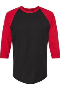 Футболка-реглан из тонкого джерси Tultex Unisex, черный/красный