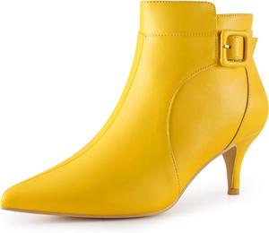 Женские ботильоны Allegra K с заостренным носком, молнией и пряжкой, каблук-кошечка, Yellow