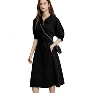 Женское платье с коротким рукавом и воротником-поло средней длины ELLE, черный