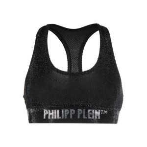 Philipp Plein бюстгальтер с кристаллами и логотипом, черный