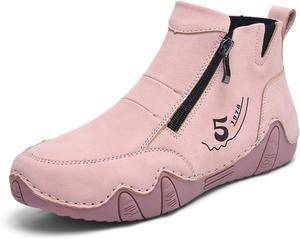Женские повседневные ботильоны на плоской подошве из искусственной кожи с ручной прострочкой, боковой молнией, удобным носком, мягкой подошвой, складные, противоскользящие, для прогулок и пеших походов NELSBREX, Pink